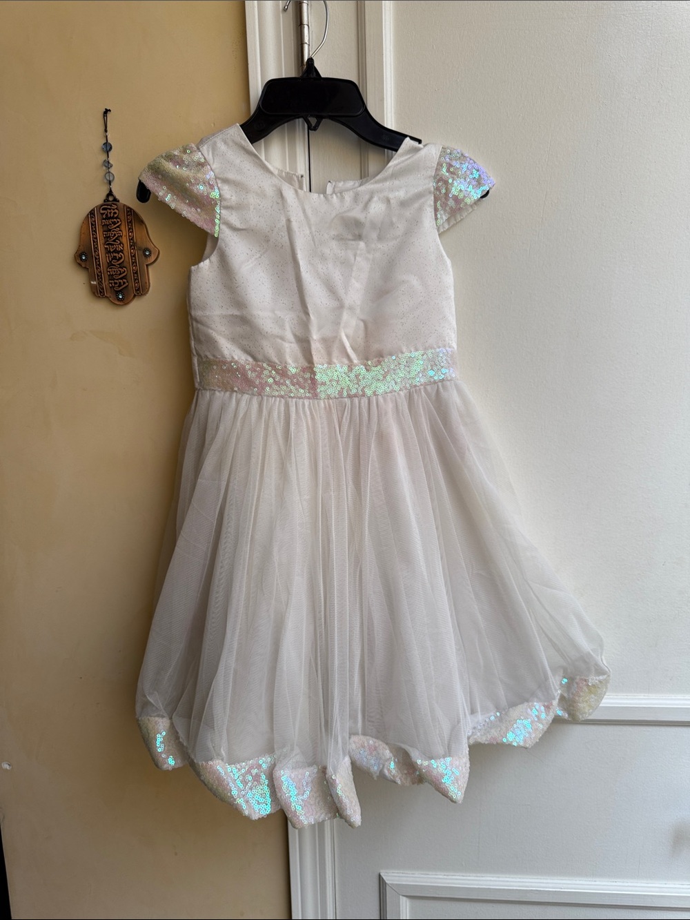 Rare Editions Ivory Iridescent Sequin Tulle Dress